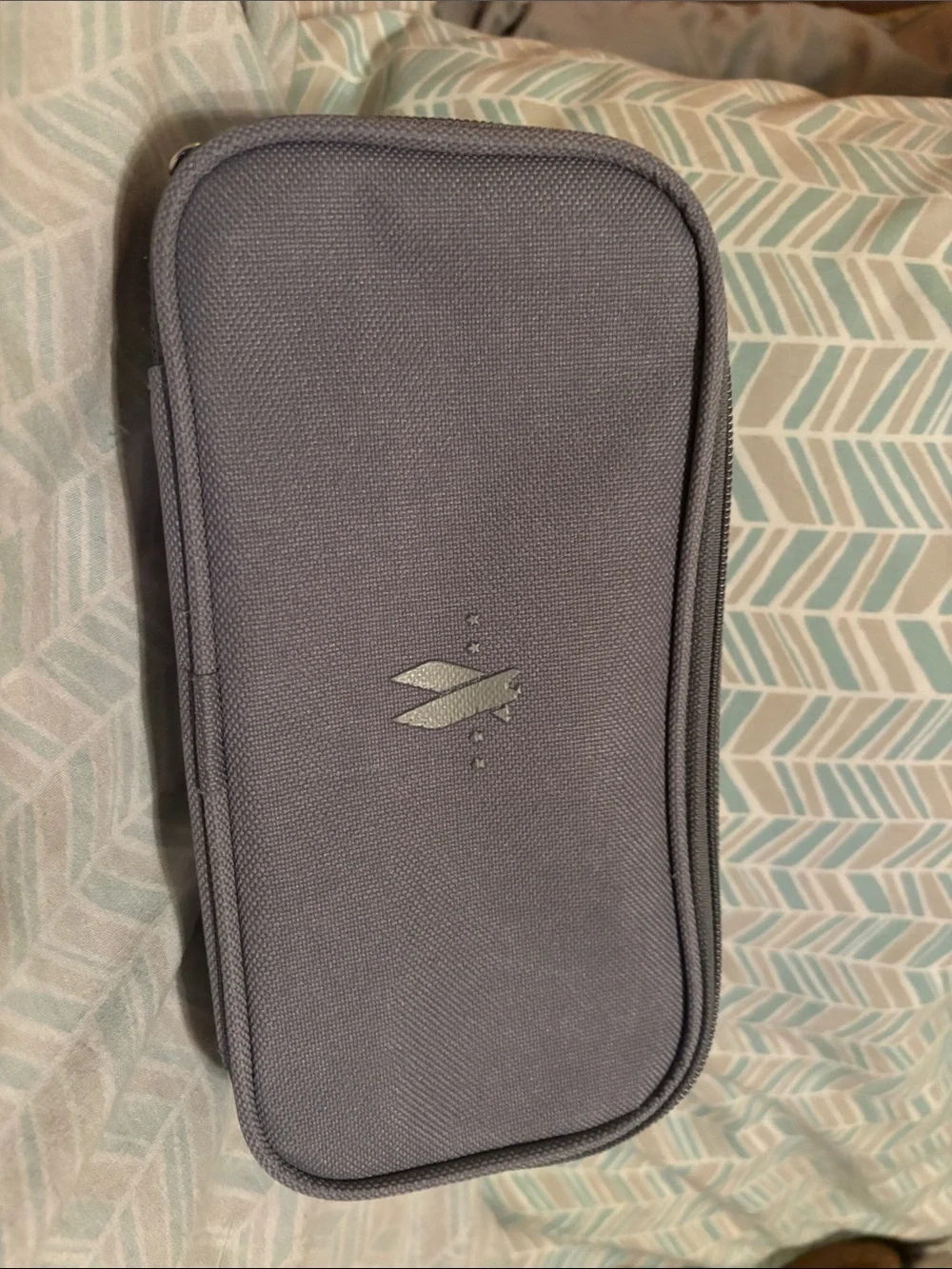 Gray Travel Cosmetic Pouch with Subtle Logo